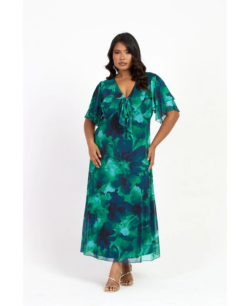 Fashion-szn Curve Women's Flutter Sleeve Midi Dress