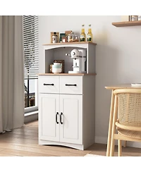 Casainc Wooden Kitchen Pantry Storage Cabinet with Drawer and Microwave Shelf