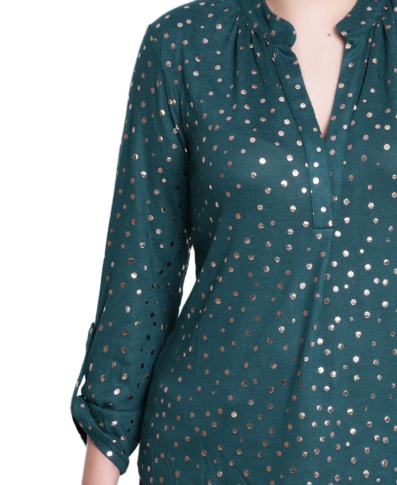 Ny Collection Petite Long Roll Tab Sleeve Tunic Top