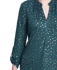 Ny Collection Petite Long Roll Tab Sleeve Tunic Top