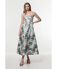 Karen Millen Women's Metallic Jacquard Midi Dress
