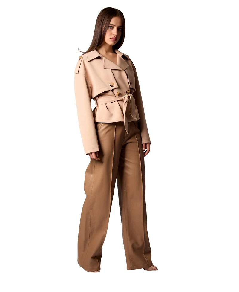 Blue Revival Women's Cropped Scuba Belted Trench Coat