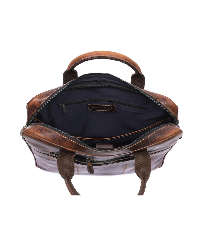Aaron Leather Goods Quilted Full-Grain Leather Laptop Briefcase with Dual Zipper Compartments, Organizer Panel, and Padded Laptop Sleeve