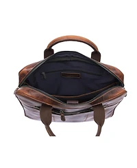 Aaron Leather Goods Quilted Full-Grain Leather Laptop Briefcase with Dual Zipper Compartments, Organizer Panel, and Padded Laptop Sleeve