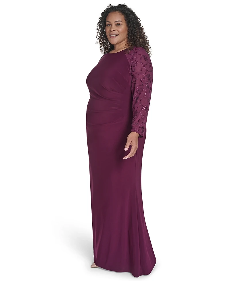 Jessica Howard Plus Raglan Sleeve Combo Gown