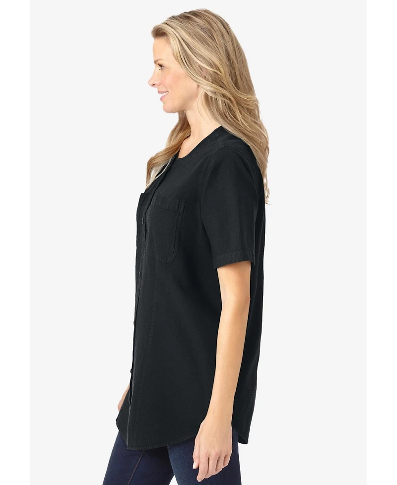 Woman Within Women's Short-Sleeve Crinkle Shirt