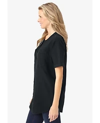 Woman Within Women's Short-Sleeve Crinkle Shirt