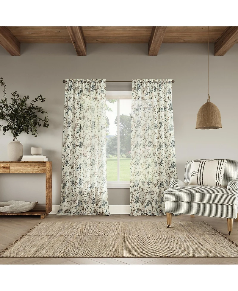 No. 918 Alethea Floral Print Crushed Voile Sheer Rod Pocket Curtain Panel