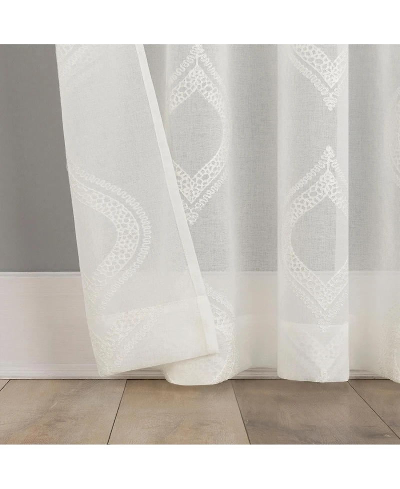 Rivalie Embroidered Medallion Sheer Rod Pocket Curtain Panel