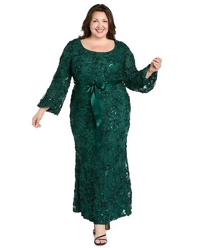 R & M Richards Plus Soutache Lace Long Dress
