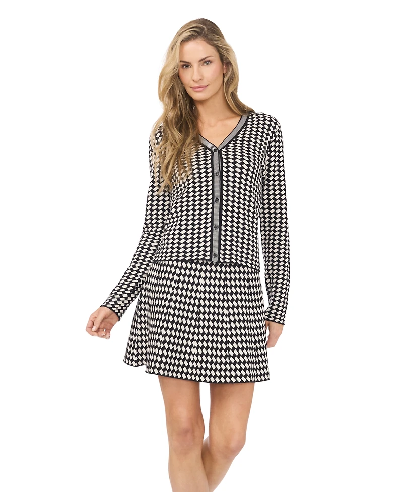 CeCe Women's Geo Pattern Jaq Button Up Cardigan Sweater