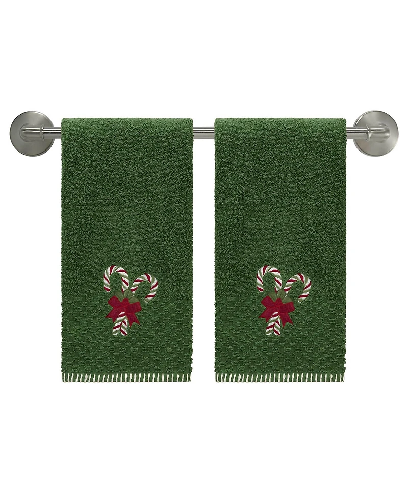 Avanti Candy Cane Cotton 2-Pc. Hand Towel Set, 28" x 16"