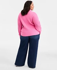 On 34th Trendy Plus Size Pointelle Zip Front Cardigan Embellished Wide Leg Jeans Macys Exclusive