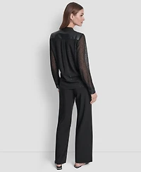 Dkny Women's Clip Dot Pattern V-Neck Blouse