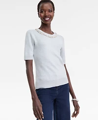 I.n.c. International Concepts Women's Short-Sleeve Embellished-Neck Sweater, Macy's Exclusive
