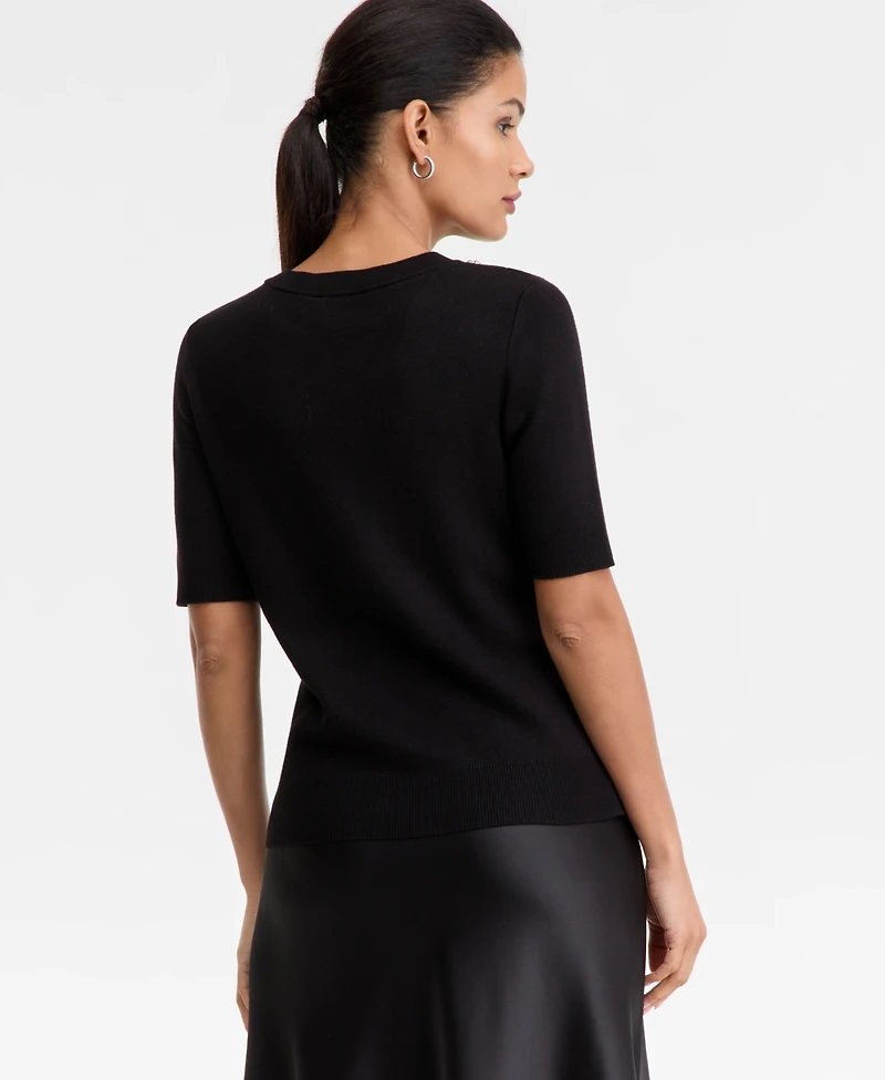I.n.c. International Concepts Women's Short-Sleeve Embellished-Neck Sweater, Macy's Exclusive