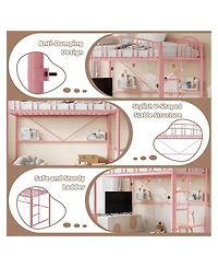 gaomon Loft Bed Twin Size, Heavy Duty Metal Loft Bed Frame with Arched Guardrail and Safety Ladder, Space-Saving, No Box Spring Needed, Pink