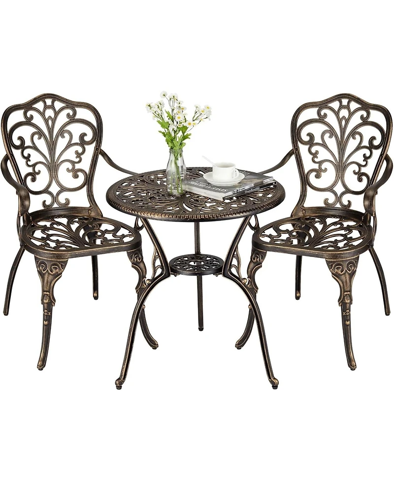 gaomon Patio Bistro Sets 3 Piece Outdoor Cast Aluminum Patio Bistro Set, Patio Table and Chairs Set of 2 with Umbrella Hole for Yard, Garden, Balcony,