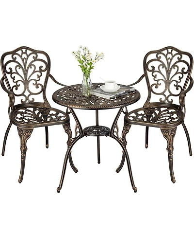 gaomon Patio Bistro Sets 3 Piece Outdoor Cast Aluminum Patio Bistro Set, Patio Table and Chairs Set of 2 with Umbrella Hole for Yard, Garden, Balcony,