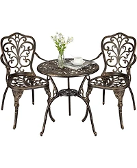 gaomon Patio Bistro Sets 3 Piece Outdoor Cast Aluminum Patio Bistro Set, Patio Table and Chairs Set of 2 with Umbrella Hole for Yard, Garden, Balcony,