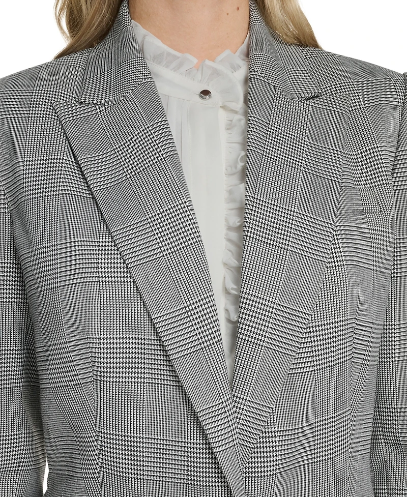 Calvin Klein Women's Houndstooth One-Button Long Jacket