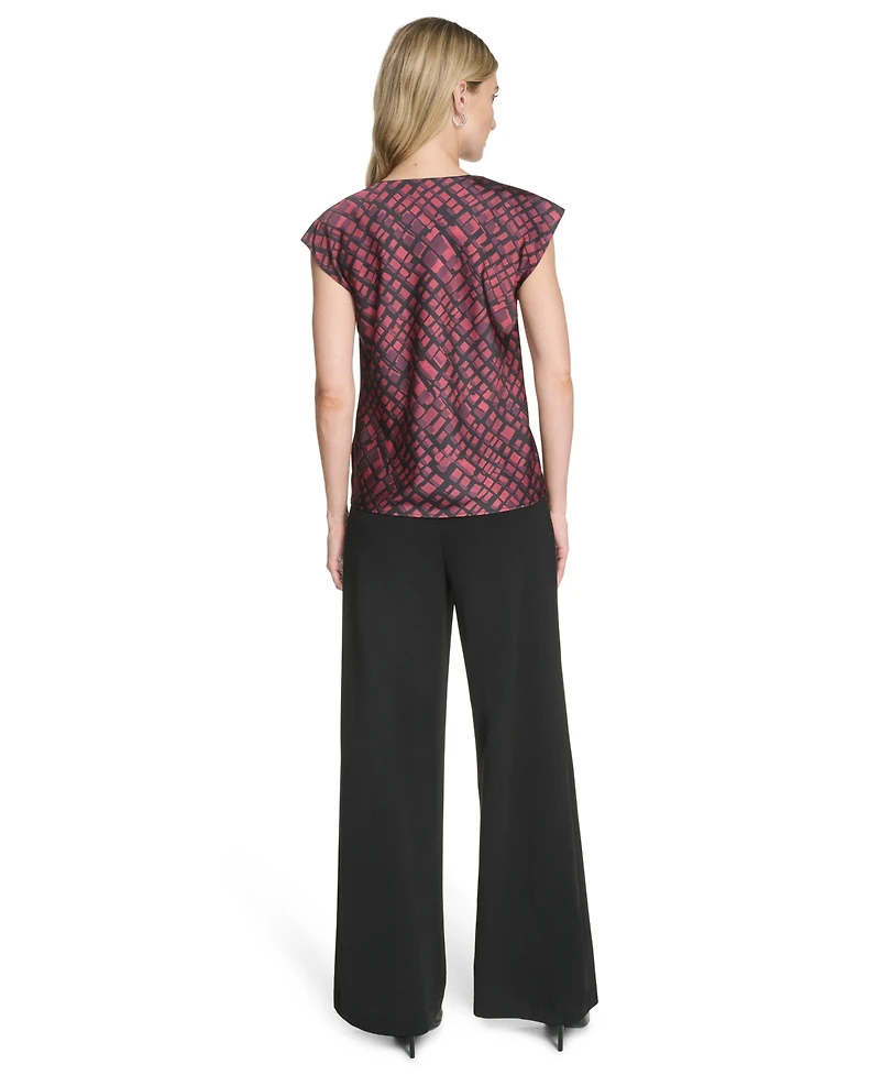 Calvin Klein Women's Short Sleeve Cowl Neck Pull-On Blouse