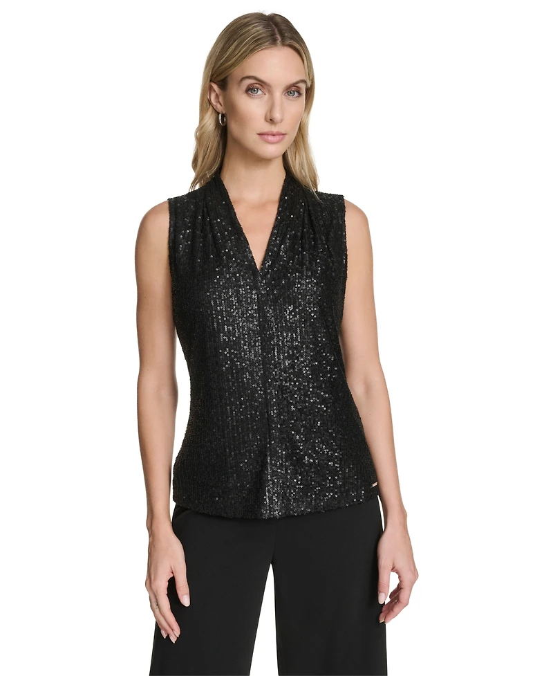 Calvin Klein Women's Sequin Detail V-Neck Blouse