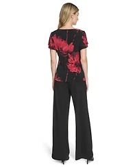 Calvin Klein Women's Short Sleeve V-Neck Printed Top