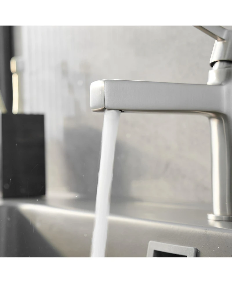 Single Handle Single Hole Modern Bathroom Faucet Bathroom Drip-Free Vanity Sink Faucet in Brushed Nickel