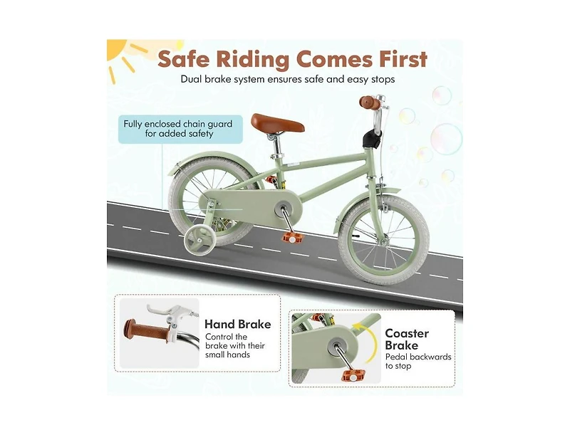 14-Inch Kids Bike with Adjustable Handlebar & Saddle – Green