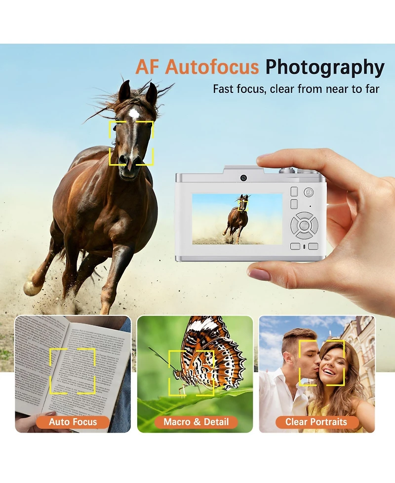 64MP Digital Camera with 4K Video, 16X Zoom, Flip Screen, Autofocus, Type-c Charging, and 32GB Card