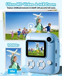 2-in-1 Instant and Digital Kids Camera with Hd Video, 16X Zoom, Printing, Games, and Accessories