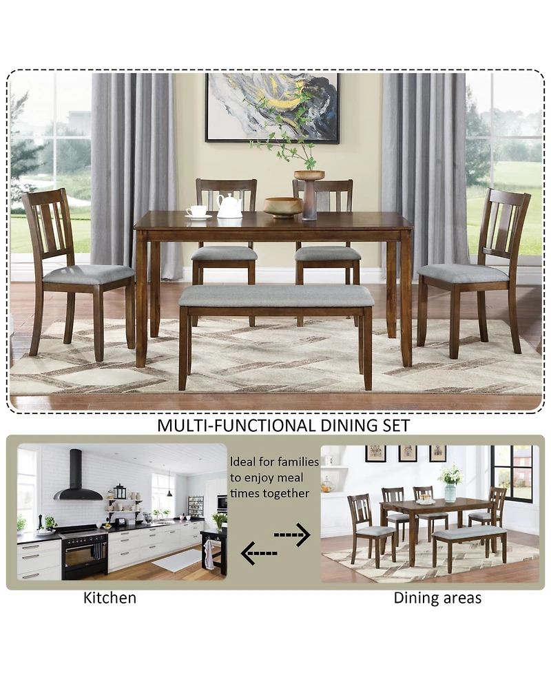 Casainc 6 Piece Rectangular Dining Table Set with Chairs and Bench for Kitchen or Dining Room