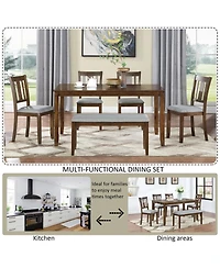 Casainc 6 Piece Rectangular Dining Table Set with Chairs and Bench for Kitchen or Dining Room
