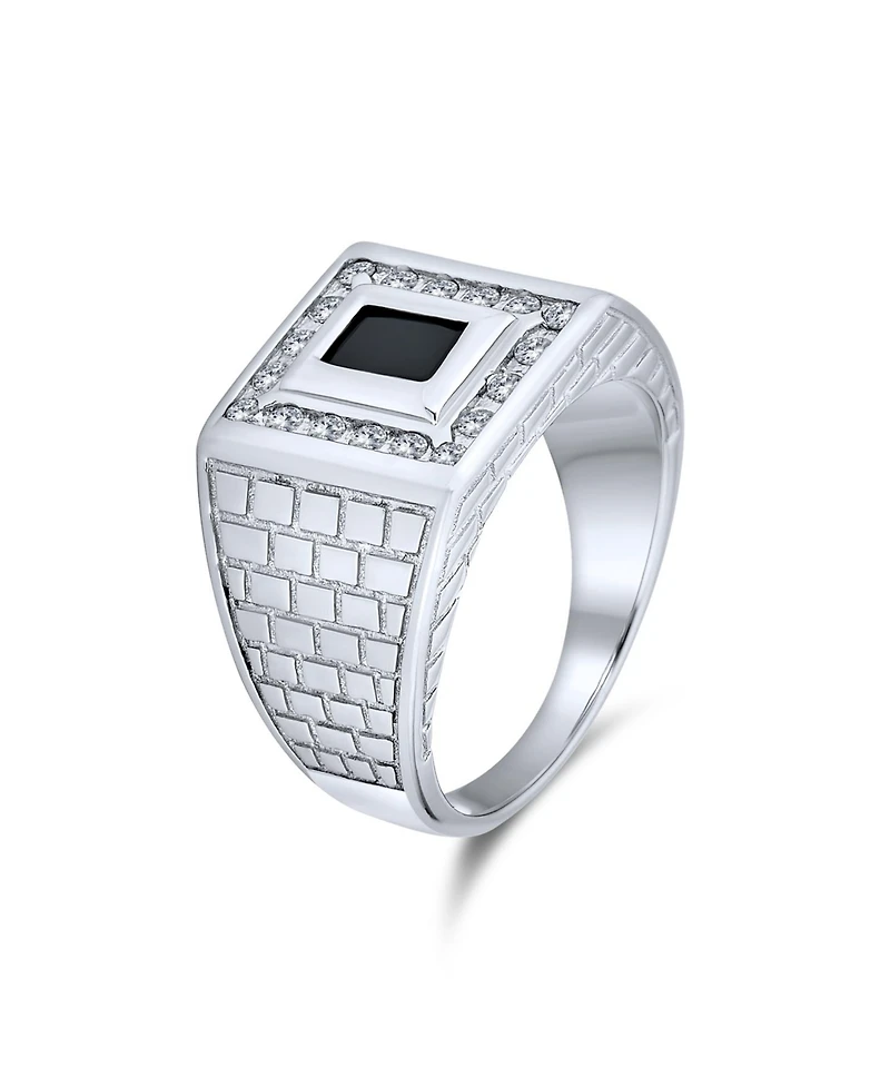 Bling Jewelry Blue Emerald Cut Cz Statement Ring – Brick Pattern Sterling Silver Band
