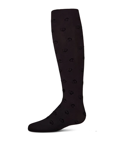 Memoi Girls Opaque "Overlapped Heart" Flocked Tights