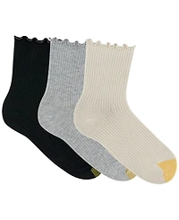 Gold Toe Women's 3-Pack Sparkle Lettuce Edge Midi Crew Socks