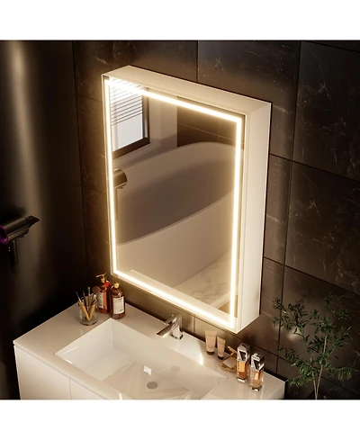 Hauschen Home 28x20 inch Led Lighted Medicine Cabinet with Mirror, Moisture-Resistant Wood, Stepless Dimmable, 3000K/5500K, Defogger, Adjustable Shelf