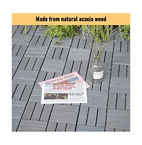 Chic Crate 30-Pack 12'' Acacia Hardwood Checker Pattern Interlocking Deck Tiles Light Gray