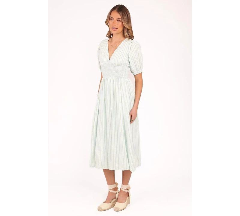 Petal and Pup Women's Ronnie Short Sleeve Midi Dress - Green Blue Stripe