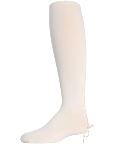 Memoi Girls Lace-Up Bow Opaque Tights