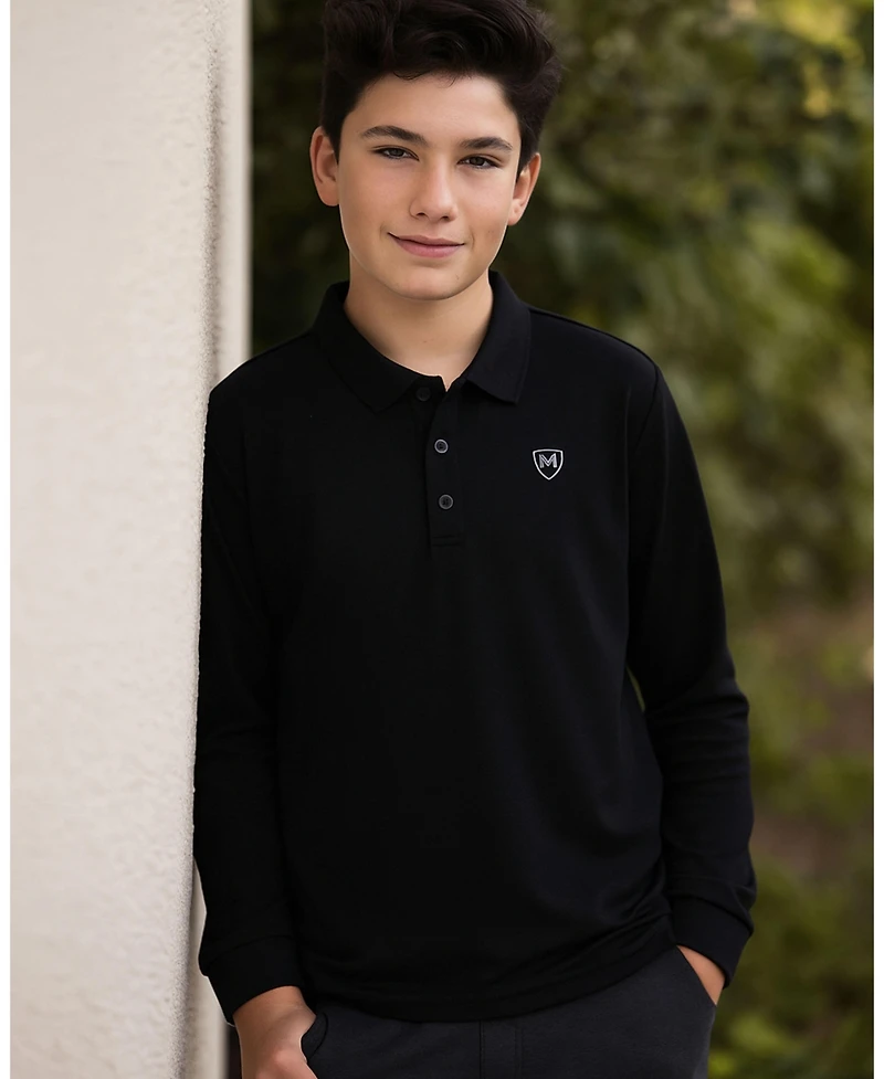 MeMoi Big Boys Silky Soft Dri-Effect Moisture Wicking Long Sleeve Polo Shirt
