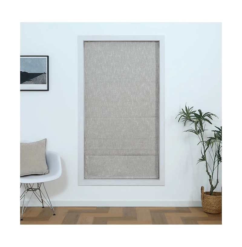 Shadisfy Motorized Roman Shades with Remote, Roman Blinds for Indoor Windows(31" W x 64" H, Linen)