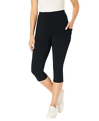 Woman Within Plus Stretch Cotton Pocket Capri Legging
