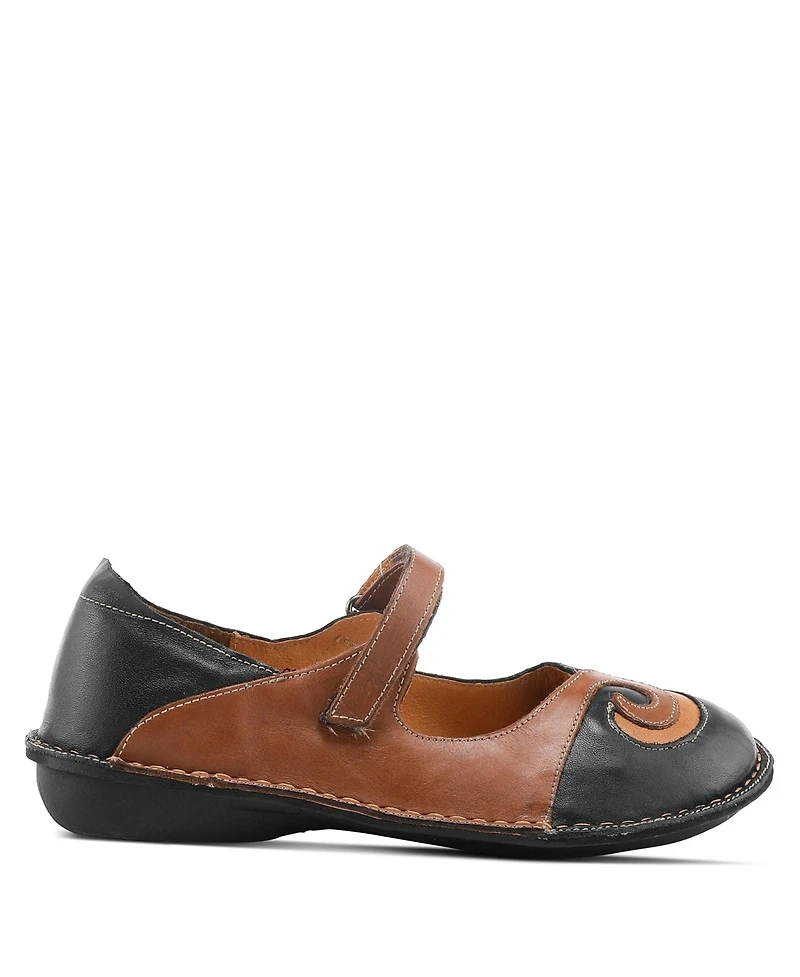 Azura Woman's Spring Step Cosmic Leather Mary Jane Flats with Hook-and-Loop Strap and Contrast Stitching