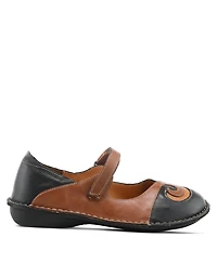 Azura Woman's Spring Step Cosmic Leather Mary Jane Flats with Hook-and-Loop Strap and Contrast Stitching