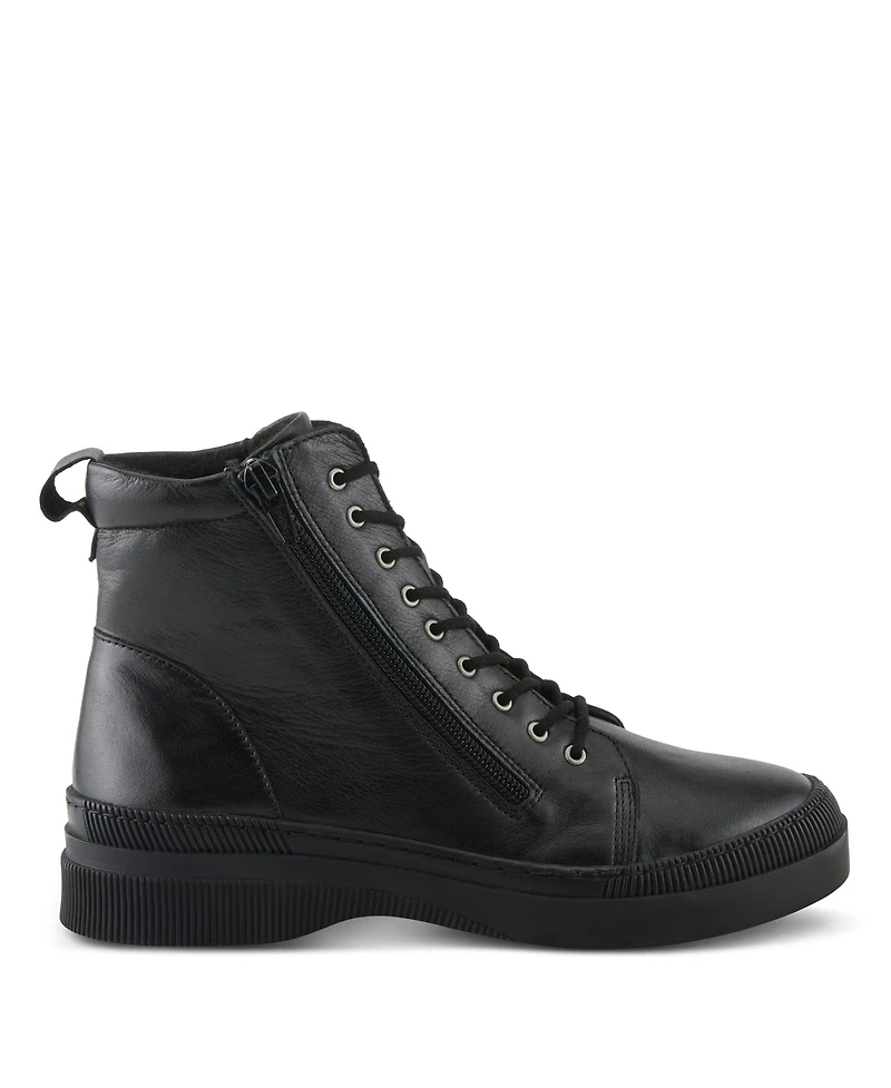 Spring Step Hoylein Leather Combat-Style Boot with Double Zippers and Removable Insole