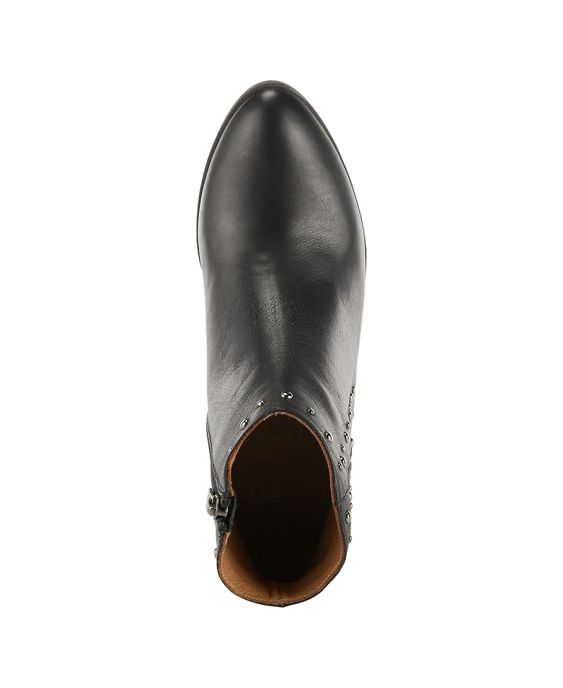 Azura Spring Step Wildwest Leather Western Bootie with Studded Detail and Inside Zipper