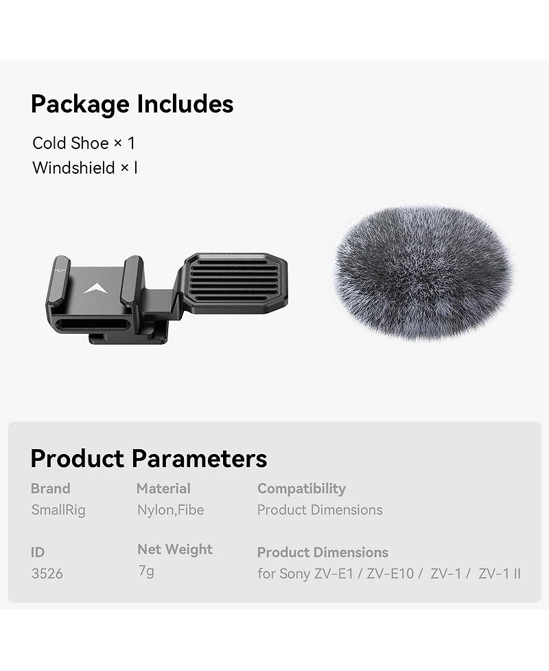 SmallRig Cold Shoe Adapter with Windshield for Sony Zv Series Cameras
