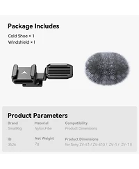 SmallRig Cold Shoe Adapter with Windshield for Sony Zv Series Cameras